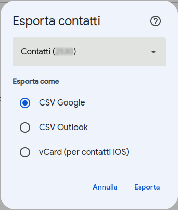 Come esportare i contatti da Gooogle con il PC - Esportazione