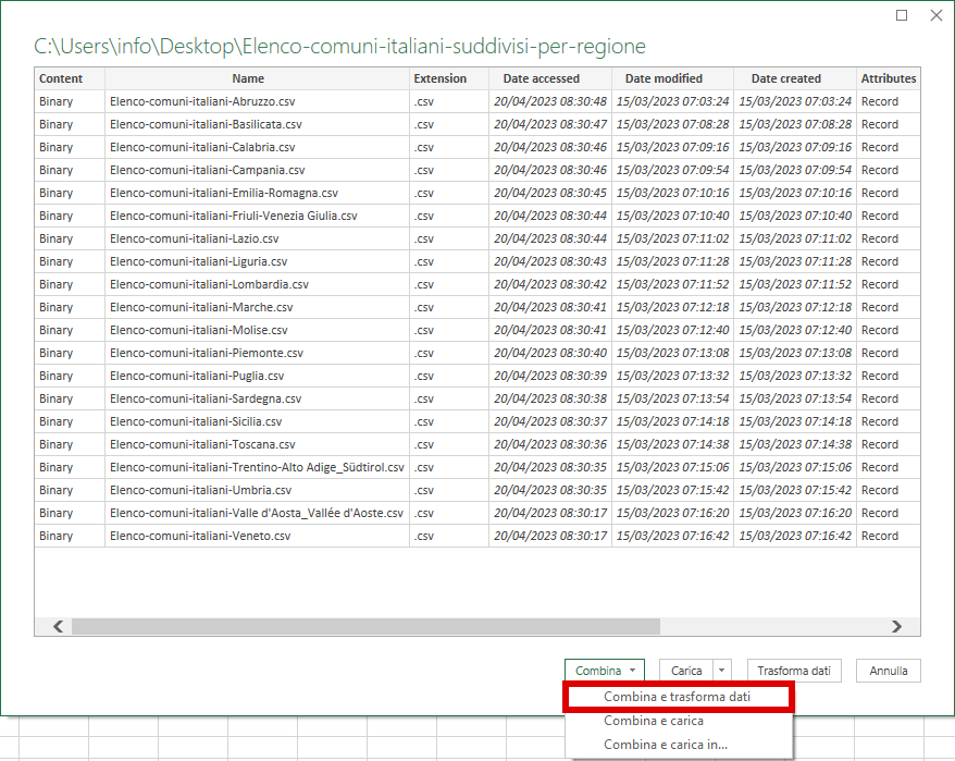  Excel Power Query - Importare tutti i file contenuti in una cartella