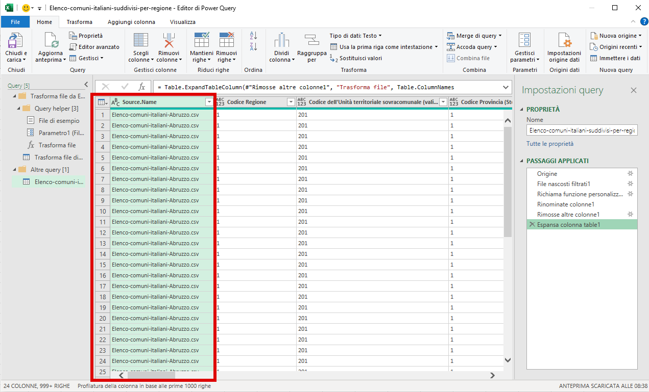  Excel Power Query - Importare tutti i file contenuti in una cartella