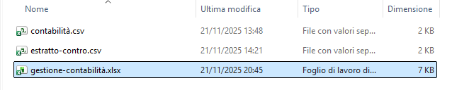 inserito il file excel