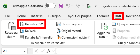 Importazione file CSV