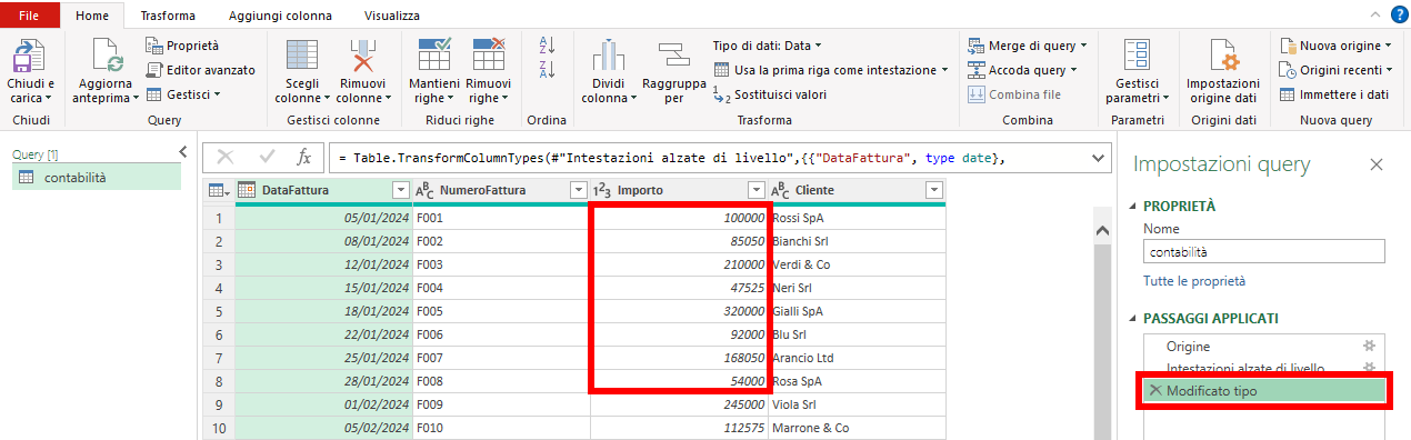 Creazione Power Query