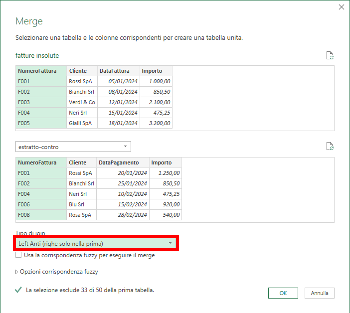 Merge di query Left Anti