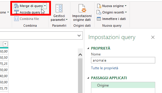 query anomalie e scegliamo Merge di query