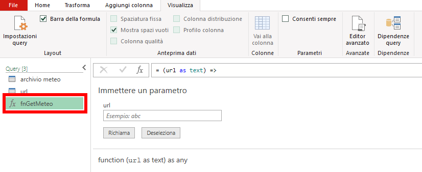Crea la funzione