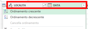 Ordinamento colonne