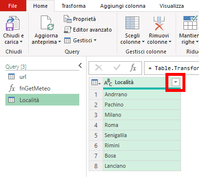 Query località