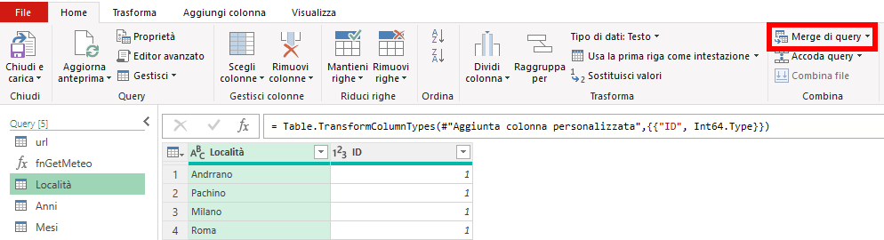 Merge di Query
