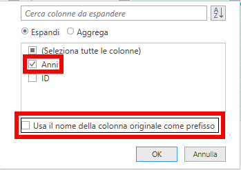 Espandere la colonna