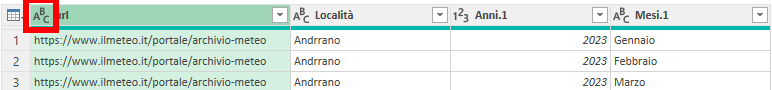 Trascinare la colonna url