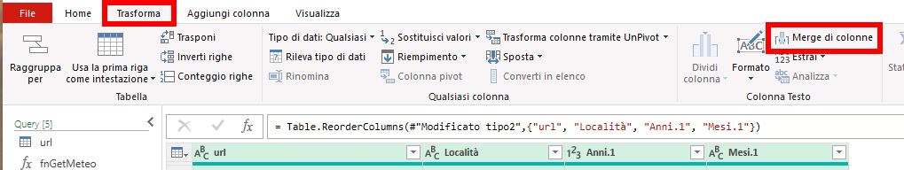 Merge di colonne