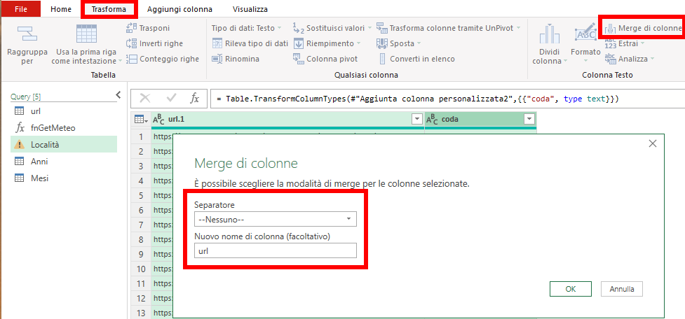 Merge di colonne