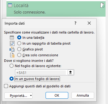 Crea la nuova tabella