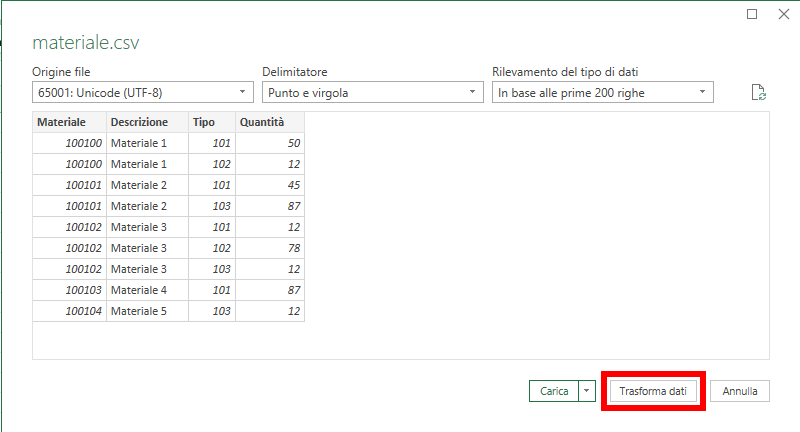 Microsoft Excel - Power Query - Trasporre le colonne di una una tabella