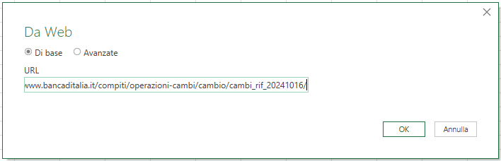 Microsoft Excel - Power Query - Accesso sito web cambio valute