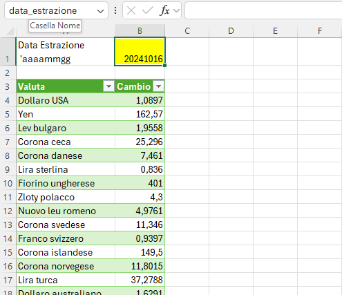 Microsoft Excel - Power Query - Accesso sito web cambio valute