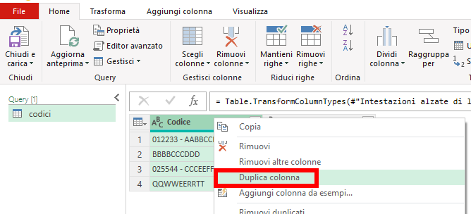 Power Query - duplica colonna