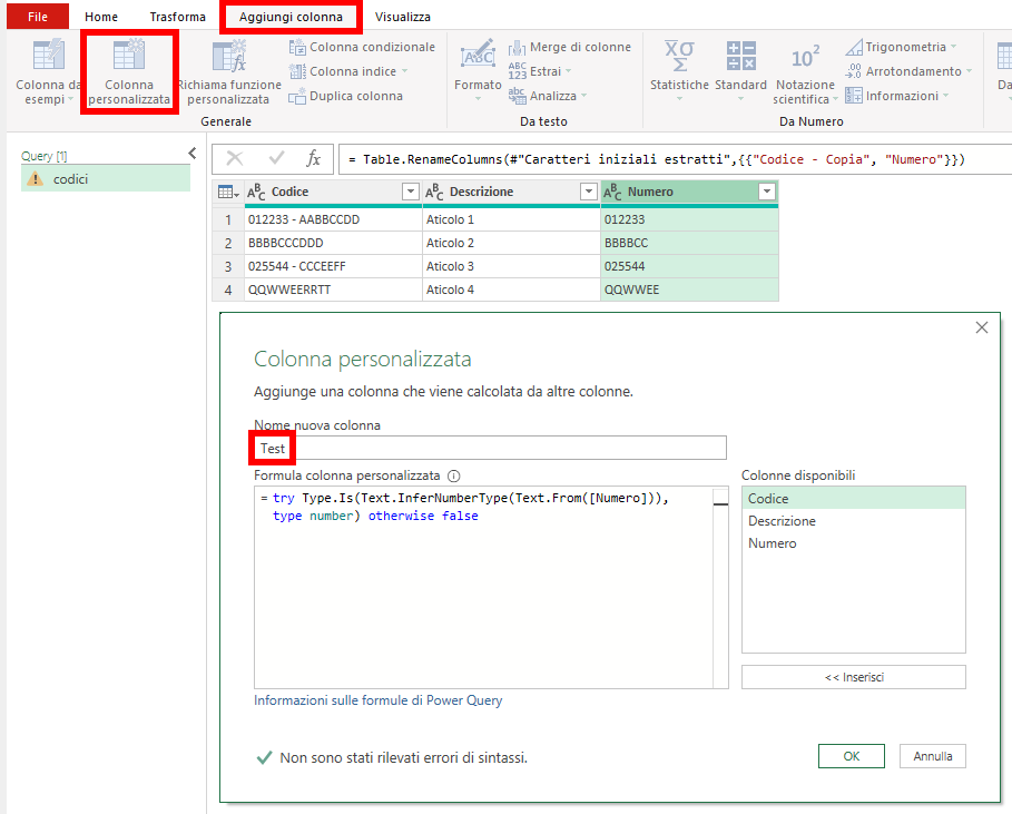 Power Query - colonna personalizzata