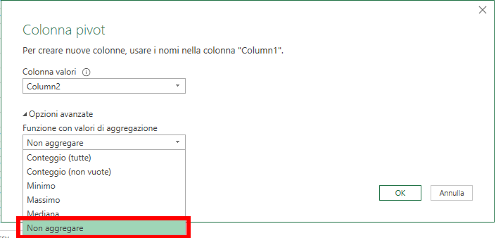 Microsoft Excel - Power Query - Pivot di colonne - Colonna pivot