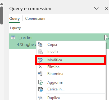 Modifica Power Query