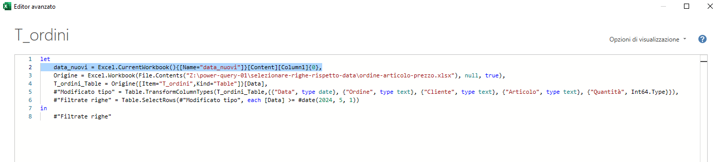 Modifica Power Query