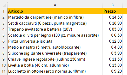 Microsoft Excel - Creare una tabella con gli sconti