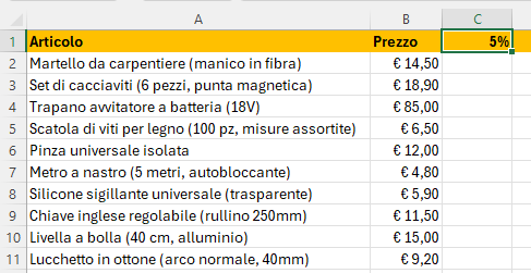 Microsoft Excel - Creare una tabella con gli sconti