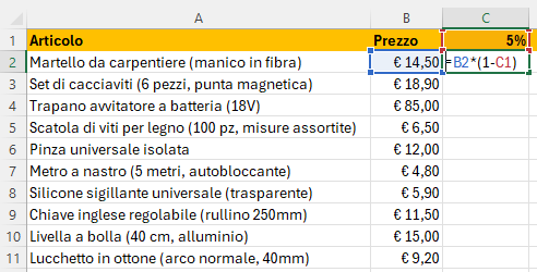 Microsoft Excel - Creare una tabella con gli sconti