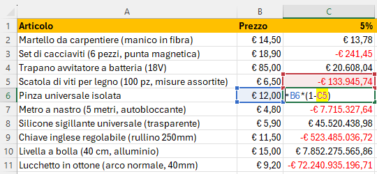 Microsoft Excel - Creare una tabella con gli sconti