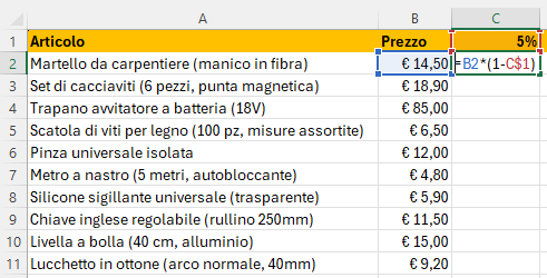 Microsoft Excel - Creare una tabella con gli sconti