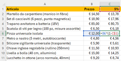 Microsoft Excel - Creare una tabella con gli sconti