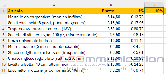 Microsoft Excel - Creare una tabella con gli sconti
