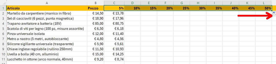Microsoft Excel - Creare una tabella con gli sconti
