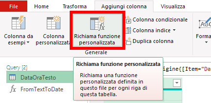Microsoft Excel - Power Query - Data ora da testo in formato timestamp - utilizzo della funzione personalizzata