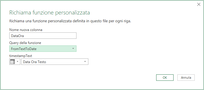 Microsoft Excel - Power Query - Data ora da testo in formato timestamp - utilizzo della funzione personalizzata funzione