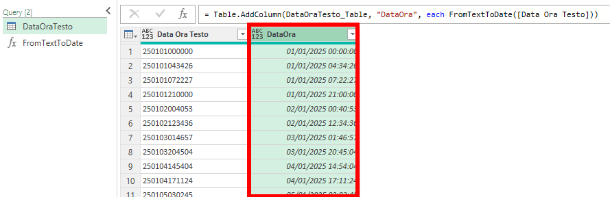Microsoft Excel - Power Query - Data ora da testo in formato timestamp - applicazione della funzione personalizzata