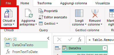 Microsoft Excel - Power Query - Chiudi e carica la query